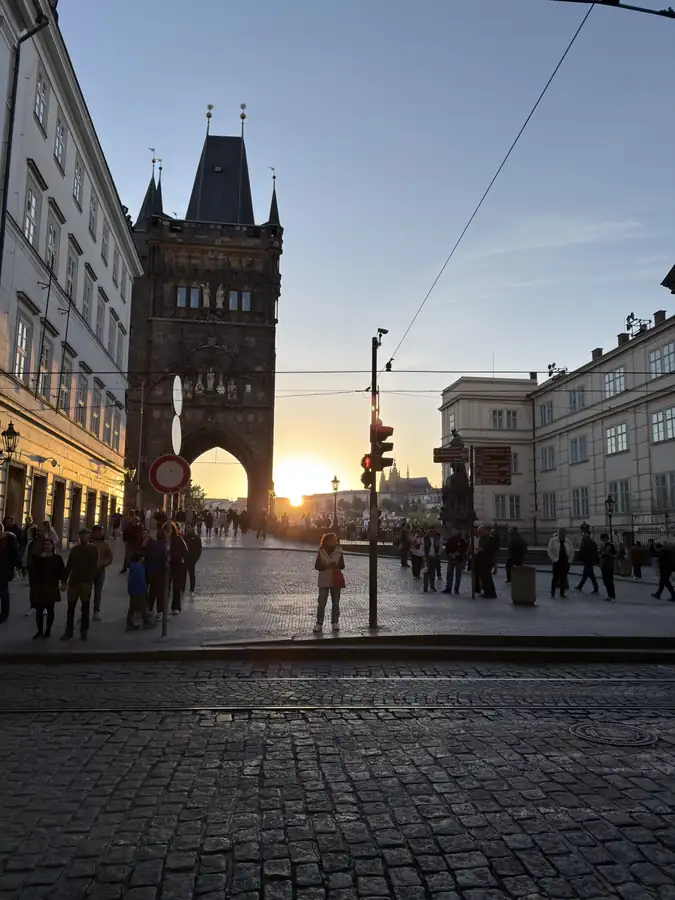 The bridge tower at golden hour, photographed by Jeremy