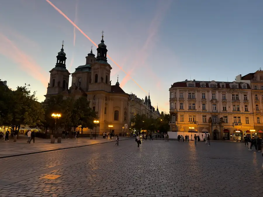 Old Town Square at sunset, photographed by Jeremy